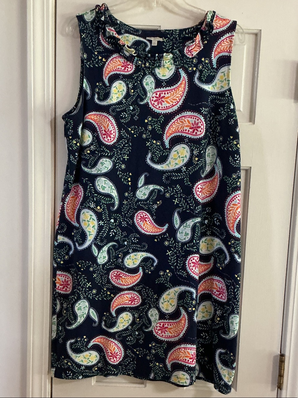 Talbots Navy Paisley Shift Dress with Pink, Green and Yellow Accents
C3